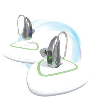 [Silver] Rechargeable hearing aid for seniors with noise cancelling and feedback reduction seniors adults, nano invisible receiver in canal (RIC) for mild moderate severe Hearing Loss, Digital personal sound amplifier with…