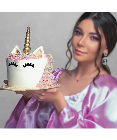 LUTER Handmade Gold Unicorn Cake Topper Set - Reusable Horn, Ears, and Eyelashes for Unicorn Birthday Party, Baby Shower, Wedding - 5 Piece Set (6 x 1.37in) - Buy Online on GoSupps.com