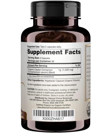 USDA Organic Ceylon Cinnamon Capsules - 1000mg, 120ct - Non-GMO Verified, 2 Month Supply - Buy Online on GoSupps.com