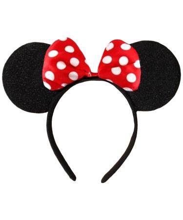 Black With Red Bow & White Polka Dot Minnie Mouse Disney Fancy Dress Ears Head Band