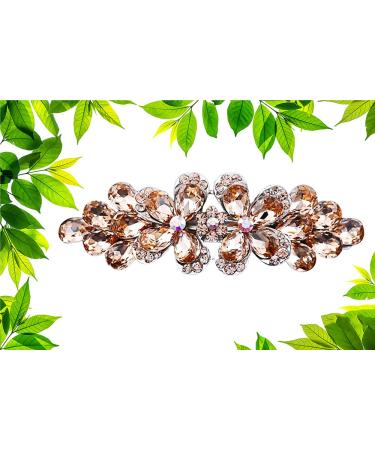 Barrettes for Women Flowers Rhinestones Crystal Hair Clips Metal Snap Hair Clips Thin Thick Hair Holder Hair Clips for Women Girls Hair Styling Accessories ( 1 pack) (Champagne)