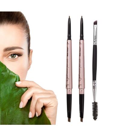 2 PackEyebrow Pencil, Waterproof Eyebrow Makeup with Dual Ends, Professional Brow Enhancing Kit with Eyebrow Brush (Dark Brown #1)