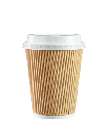 50 Sets - 12 oz. Insulated Ripple Paper Hot Coffee Cups With Lids 12 oz. - 50