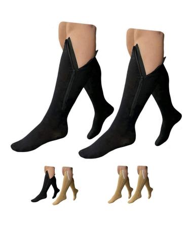 HealthyNees 15-20 mmHg Zipper Compression Wide Big Calf Socks 2 Pack Closed Toe (2 Pairs Black 3X-Large (2 Pair)) 3X-Large (2 Pair) 2 Pairs Black