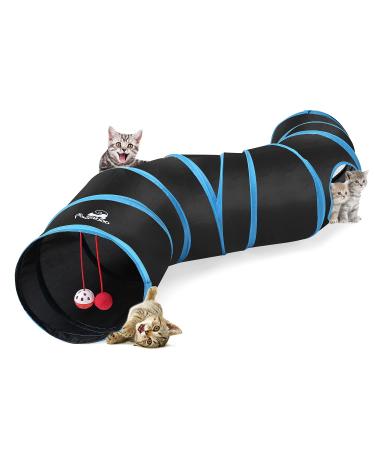 Pawaboo Cat Toys, Cat Tunnel Tube S-Shaped Tunnels Extensible Collapsible Cat Play Tent Interactive Toy Maze Cat House with Balls and Bells for Cat Kitten Kitty Rabbit Small Animal, Blue 97cm