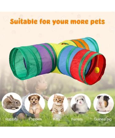 Rabbit Bunny Cats Tunnels with doll ball Folding three-way tube Rabbit guinea pig hideout small animal activity toy kitten tunnel tube - Buy Online on GoSupps.com