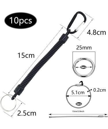 10-Piece Fishing Safety Wire Set | Elastic Lanyard with Carabiner & Keychain | Boating Ropes with Spring Buckle | Durable Steel Wire Ring - Buy Online on GoSupps.com