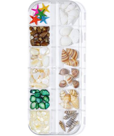 Ocean Themed Nail Charms - Sea Shells & Starfish Style | Nail Accessories with Rhinestones | 2 Boxes Assorted Designs with Tweezers - Buy Online on GoSupps.com