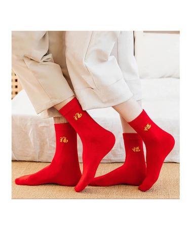 Chinese New Year Red Socks Men's and Women's Cotton Socks with Embroidery Spring Festival Chinese Zodiac Socks 4 Pairs (Color : Red-2 Size : 34-44) 34-44 Red-2