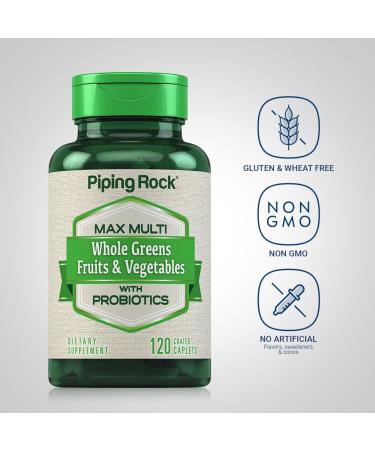 Piping Rock Fruits and Veggies Supplement | 120 Caplets | Fruit and Vegetable Blend with Probiotics | Max Multi Vitamin | Non-GMO Gluten Free - Buy Online on GoSupps.com