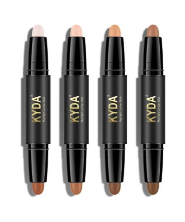 KYDA 8 Colors Highlight Concealer Contour Stick, 2 in 1 Body Makeup Shding Stick, Face Highlighters Sticks, Contouring Highlighting Foundation Shadow Cream Pen(4 Pcs)