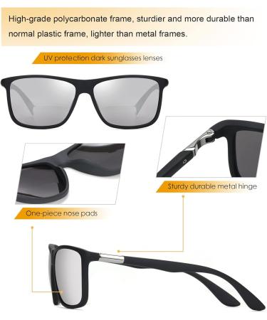 Buy Missfive Men's Bifocal Reading Sunglasses - UV Protection Classic Retro Designer Eyeglasses for Outdoor Use Trendy Vintage Eyewear (Glossy Black 1.0x - Buy Online on GoSupps.com