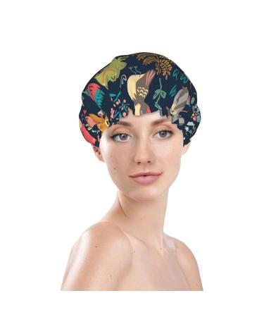 Cute Forest Animals Printing Shower Cap - Reusable & Waterproof for Women | Double Layer Bathing Hair Cap for Spa & Salon - Buy Online on GoSupps.com