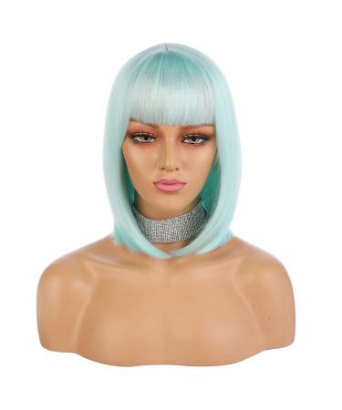 eNilecor Mint Green Short Bob Wig ? 12 Straight Synthetic Hair with Bangs | Cosplay & Daily Use + Free Wig Cap - Buy Online on GoSupps.com