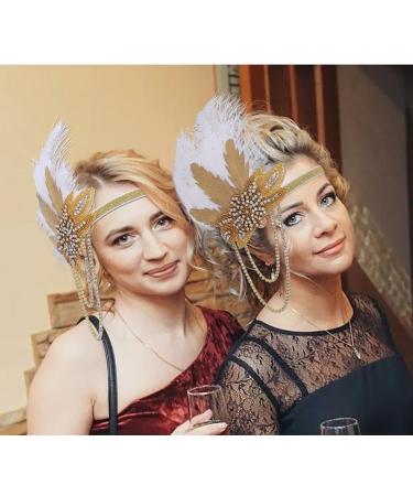 IYOU 1920 Flapper Headpiece Gold Feather Gatsby Headband Vintage Rhinestone Prom Costume Wedding Hair Accessories for Women - Buy Online on GoSupps.com