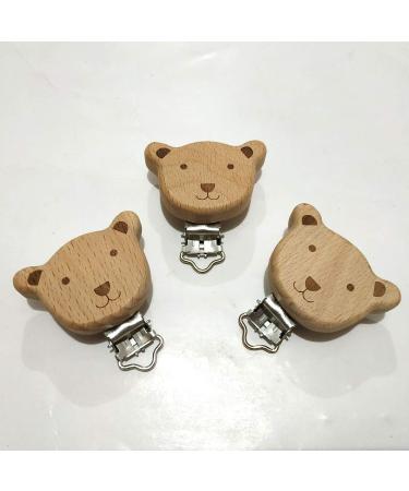 5pcs Natural Beech Wood Animal Pacifier Clips | DIY Grasping Toy & Chain Clips | Bear Design - Buy Online on GoSupps.com