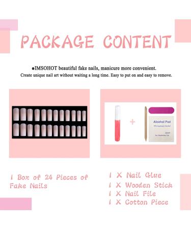 IMSOHOT Gradient Pink Extra Long Square Press on Nails - Nude False Acrylic Glue on Nails for Women and Girls | DIY C-001 - Buy Online on GoSupps.com