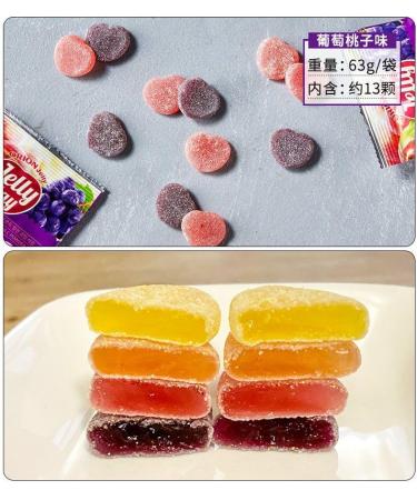 Fruit flavored gummy candy grapes peaches fruit fudge 60% fruit juice content soft candy assorted chewy gumdrop Toffee sweets wedding candy healthy dessert Casual Snack gift (Grap&Peach Flavor 2bag) Grap&Peach Flavor 2bag - Buy Online on GoSupps.com