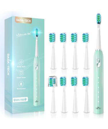 Dada-Tech Sonic Electric Toothbrush for Adults with 90% Rounded Bristles 5 Cleaning Modes 2-Minute Timer and 9 Replacement Reminder Brush Heads (Green)