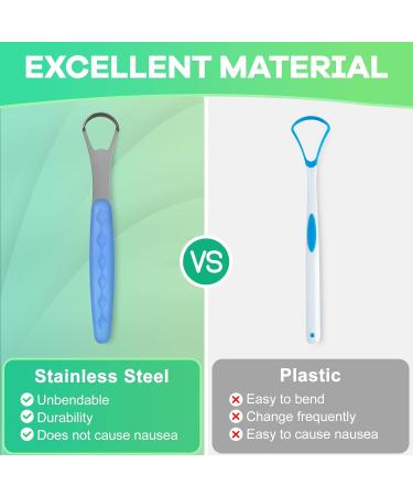 Metal Tongue Scraper for Adults & Kids | Stainless Steel Tongue Cleaner with Case | Reduce Bad Breath & Breathe Fresh - Light Blue - Buy Online on GoSupps.com