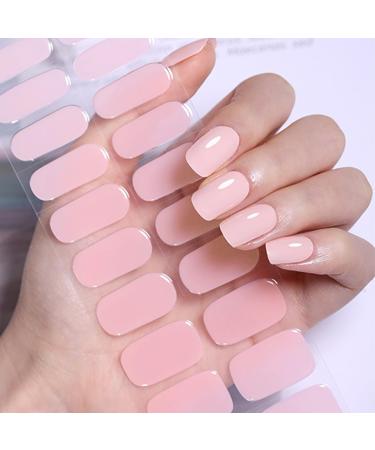 Pink Semi Cured Gel Nails Strips 20 Stickers Nail Wraps Soft Self-Adhesive Gel Nail Stickers Salon-Quality Gel Nail Strips for Nails Manicure UV/LED Lamp Required (01-Pink)