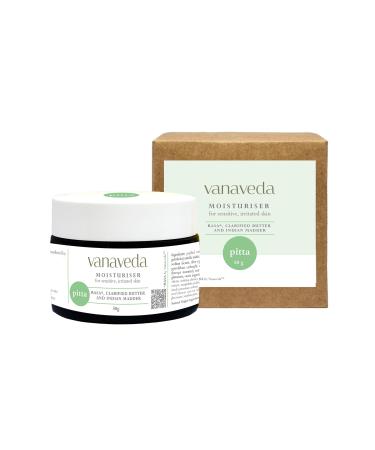Vanaveda Moisturiser Pitta for Sensitive Inflamed Skin with Zinc Oxide Cow Ghee & Manjishtha | Dosha Balancing Pitta Skincare | Sun Protection | 50g