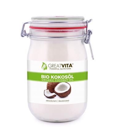 GreatVita Coconut Oil tasteless (deodorized) 1000 ml in a swing top jar for cooking frying baking Coconut Oil 1 l (1 pack) - Buy Online on GoSupps.com