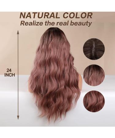 Esmee Long Wavy Ombre Brown to Pink Synthetic Wig - 24 Inches | Heat Resistant for Daily Party & Cosplay - Buy Online on GoSupps.com