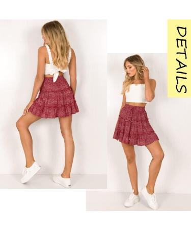 LAEMILIA Womens Elastic Waist Flared Floral Print Mini Skater Skirt - Red - Buy Online on GoSupps.com