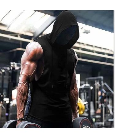 Babioboa Men's Workout Hooded Tank Top | Sleeveless Gym Hoodie for Bodybuilding | Large, Black - Buy Online on GoSupps.com