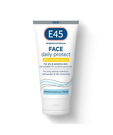 E45 SPF Face Moisturiser - Hydrating Face SPF Moisturiser Formulated with UV Sun Filters UVA/UVB - E45 Face Cream with SPF 30 for Dry Skin Sensitive Skin and Eczema Prone Skin - SPF Day Cream - 50 ml