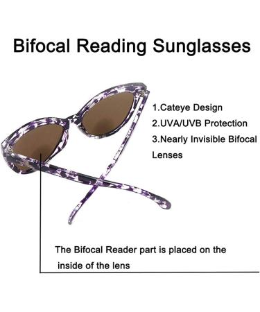 HYKaada 2 Pairs Invisible Line Cateye Bifocal Reading Sunglasses for Women - 1 Smoke & 1 Brown Lens, 2.5x - Buy Online on GoSupps.com