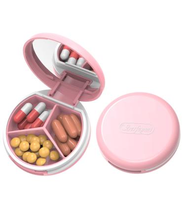 Serfeymi 3 Compartment Waterproof Cute Small Pill Box for Purse & Pocket Travel Portable and Multifunctional Pill Case Holder for Vitamins Fish Oil Supplements Pearls-Pink A-b-pink 1 Piece