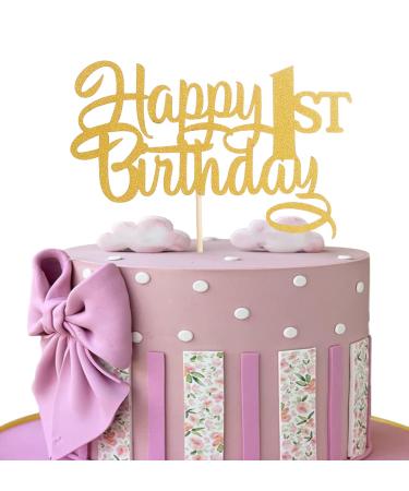 Happy 1st Birthday Cake Topper - Gold Glitter Baby One Birthday Cake Topper Girl Boy One Year Old Birthday Party Decoration First Birthday/Anniversary Party Cake Deciration Supplies 1gold