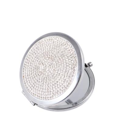 LALAFINA Womens Wallet 1pc Bling Compact Mirror Pocket Rhinestone Makeup Mirror Double-Sided Cosmetic Mirror Round Folding Mirror for Women Travel Daily Use  White Round Mirror