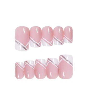 French Short False Nails - Pink Hypotenuse Square Press On Nails for Women & Girls | 24pcs Gift Set for Parties - Buy Online on GoSupps.com