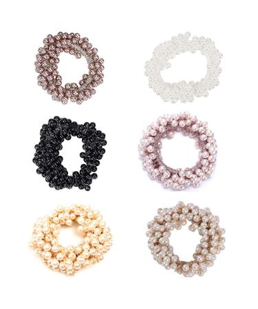6 pieces of elastic hair tie pearl elastic hair tie ponytail holder pearls hair rope hair scrunch suitable for girls women children's hair accessories ponytail hair band