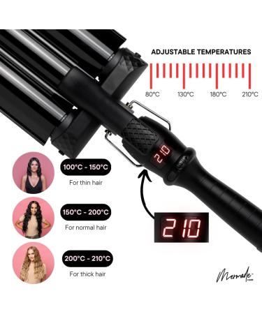 Mermade Hair PRO 32mm Black Triple Barrel Deep Waver - Salon Quality Curling Iron for Mermaid Loose Beach Curls & Waves - Buy Online on GoSupps.com