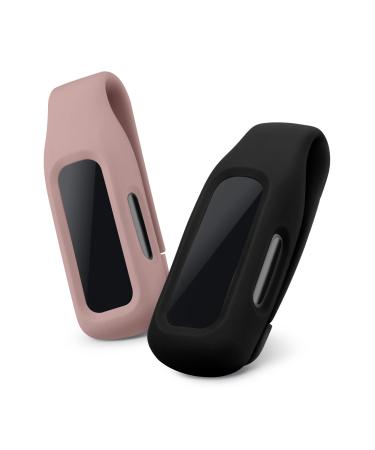 kwmobile 2X Clip Holders Compatible with Fitbit Inspire 3 / Inspire 2 / Ace 3 - Clip-On Holder Replacement Set - Black/Dark Rose black / Dark Rose