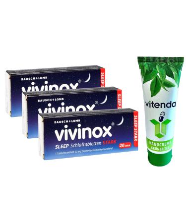 VIVINOX Sleep sleeping tablets strong 3x20 tablets including a hand cream from vitenda - For difficulty falling asleep and sleeping through the night 60