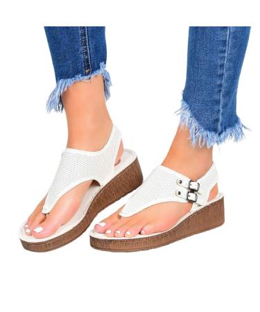 Women's sandals with wedge heel summer open toe area plateau sandals fashionable women's leisure shoes non-slip slingback leisure shoes leisure fashion sexy Roman sandals white 35 (S Wit 39 EU