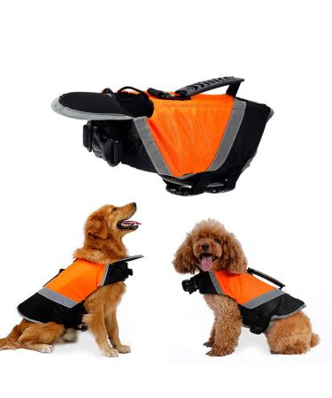 Rantow Dog Life Jacket with Superior Buoyancy & Rescue Handle - High Visibility Float Coat Dog Lifesaver Vest in Beach Pool Boating Safety Swimsuit Preserver (M Orange) M Orange