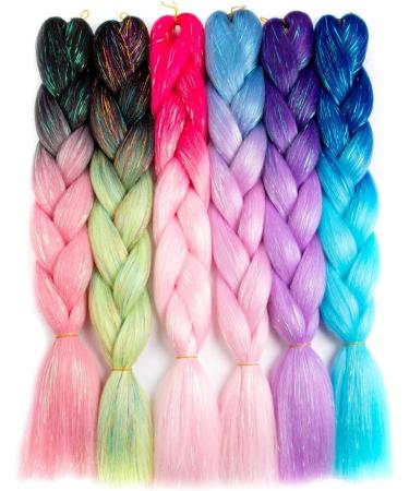 24inch Synthetic Ombre Glitter Jumbo Braids Extensions Sparkle Rainbow Braiding Hair For Women DIY Hairstyle(H61) 24inch H61 - Buy Online on GoSupps.com