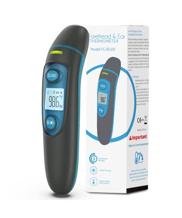 Forehead and Ear Thermometer for Adults, Kids and Baby, Digital Infrared Temporal Thermometer with Fever Alarm and Memory Function, 1s Instant Accurate Reading (Gray)