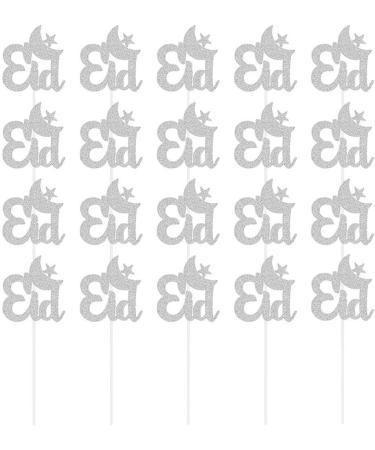 Eid Mubarak Cupcake Toppers 20pcs Glitter Star Moon Eid Cupcake Toppers Eid Mubarak Cake Topper for Eid Party Muffin Cake Decor Silver - Buy Online on GoSupps.com