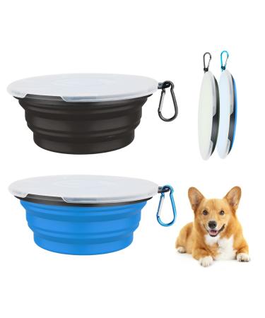 Dog bowls foldable travel bowl 2 pieces of feeding dog bitches with lids and hooks outlet -safe dog -proof Silver silicone drinking shell for cats dogs hikes camping (1000ml blue & black) 1000ml Water Blau & Black