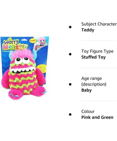Lizzy Large Worry Monster Plush Teddy 35cm - Feed It Gift for Kids - Pink and Green - Buy Online on GoSupps.com