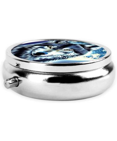 Wolf Under Moon Portable Metal Pill Box | 3-Compartment Mini Design for Travel | Small Pill Organizer | Hinged Fastening | Black - Buy Online on GoSupps.com