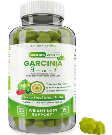 Fat Burning Gummies Pure Extract Garcinia Cambogia, Green Coffee, Raspberry Ketones - Keto Friendly, Vegan, Sugar-Free Appetite Suppressant Gummies - 3-in-1 Chewable Weight Loss Supplements 2250mg/Day ORIGINAL