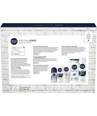 NIVEA MEN The Full Works Gift Set (5 Pieces) Men's Gift Set Includes Shower Gel Face Wash Moisturiser Anti-Perspirant Roll-On and Shaving Foam - Buy Online on GoSupps.com
